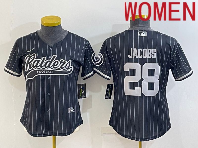 Women Oakland Raiders #28 Jacobs Black stripe 2022 Nike Co branded NFL Jerseys
